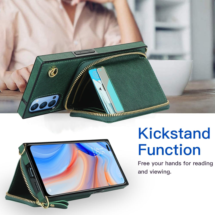 For OPPO Reno4 Cross-body Zipper Big Wallet Bag Square TPU + PU Back Phone Case with Holder