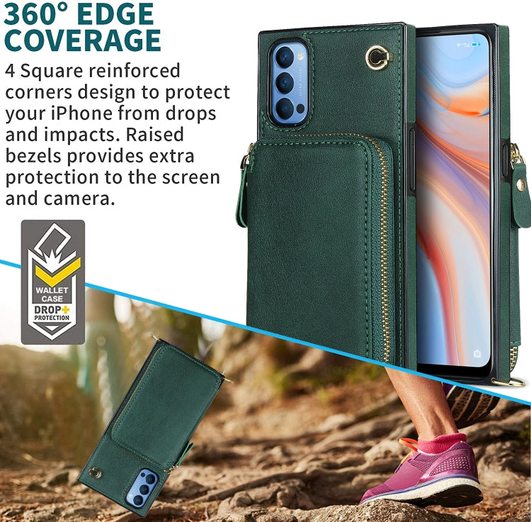 For OPPO Reno4 Cross-body Zipper Big Wallet Bag Square TPU + PU Back Phone Case with Holder