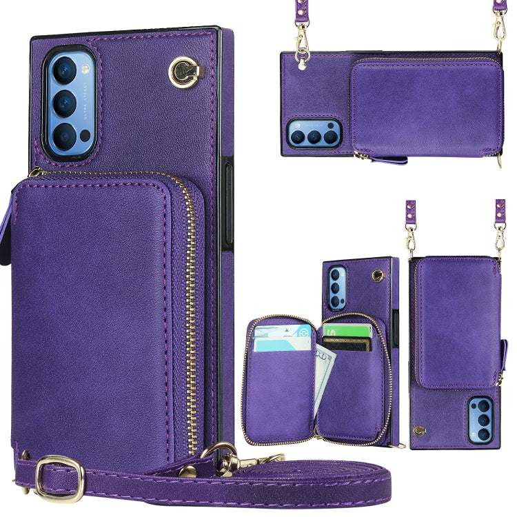 For OPPO Reno4 Cross-body Zipper Big Wallet Bag Square TPU + PU Back Phone Case with Holder