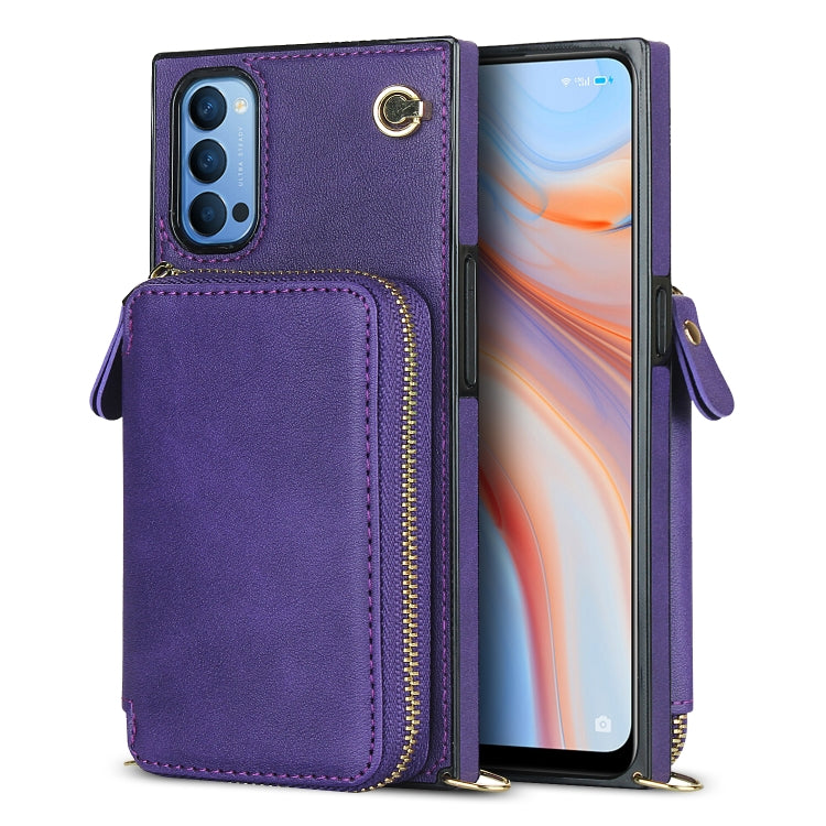 For OPPO Reno4 Cross-body Zipper Big Wallet Bag Square TPU + PU Back Phone Case with Holder