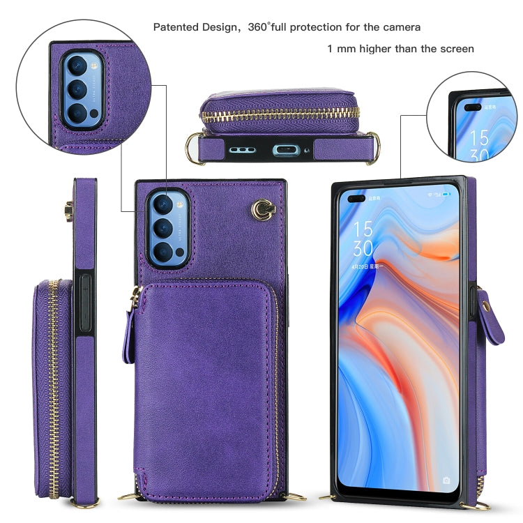 For OPPO Reno4 Cross-body Zipper Big Wallet Bag Square TPU + PU Back Phone Case with Holder