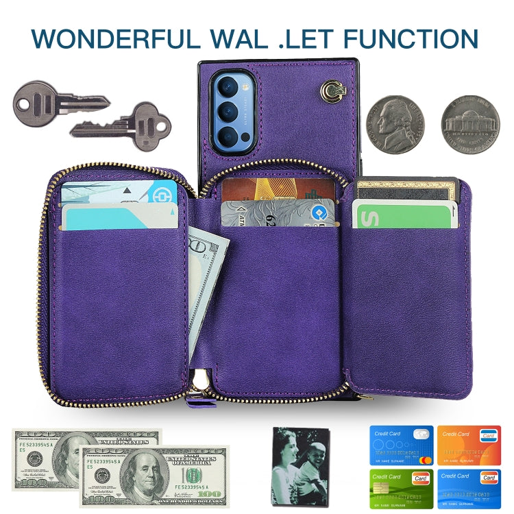 For OPPO Reno4 Cross-body Zipper Big Wallet Bag Square TPU + PU Back Phone Case with Holder