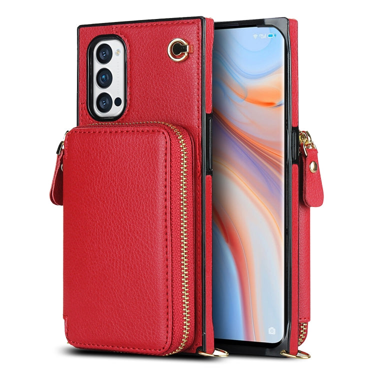 For OPPO Reno4 Pro Cross-body Zipper Big Wallet Bag Square TPU + PU Back Phone Case with Holder