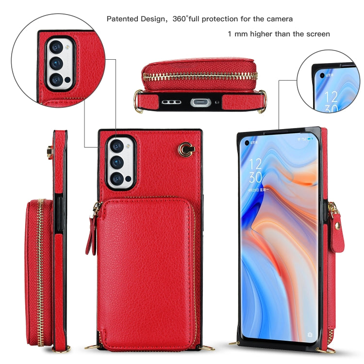 For OPPO Reno4 Pro Cross-body Zipper Big Wallet Bag Square TPU + PU Back Phone Case with Holder