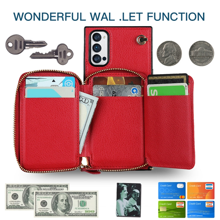 For OPPO Reno4 Pro Cross-body Zipper Big Wallet Bag Square TPU + PU Back Phone Case with Holder