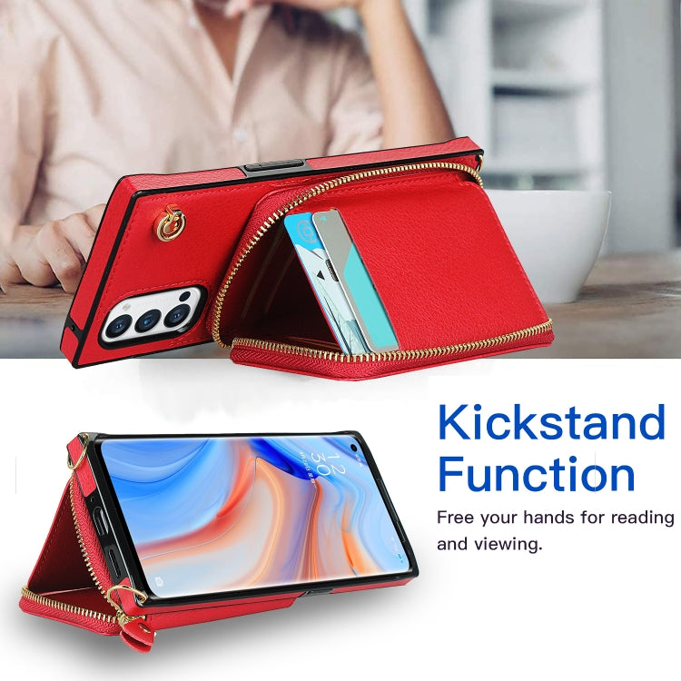 For OPPO Reno4 Pro Cross-body Zipper Big Wallet Bag Square TPU + PU Back Phone Case with Holder