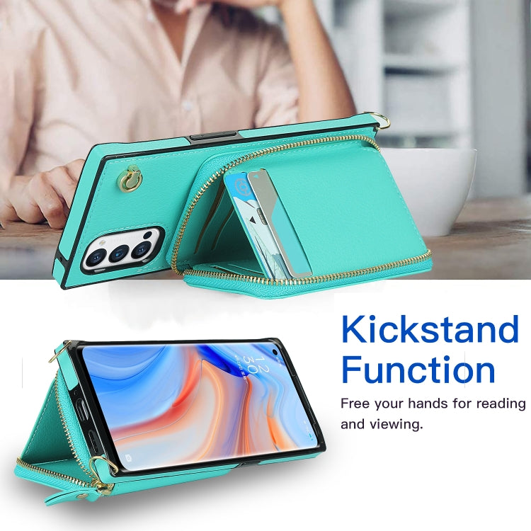 For OPPO Reno4 Pro Cross-body Zipper Big Wallet Bag Square TPU + PU Back Phone Case with Holder