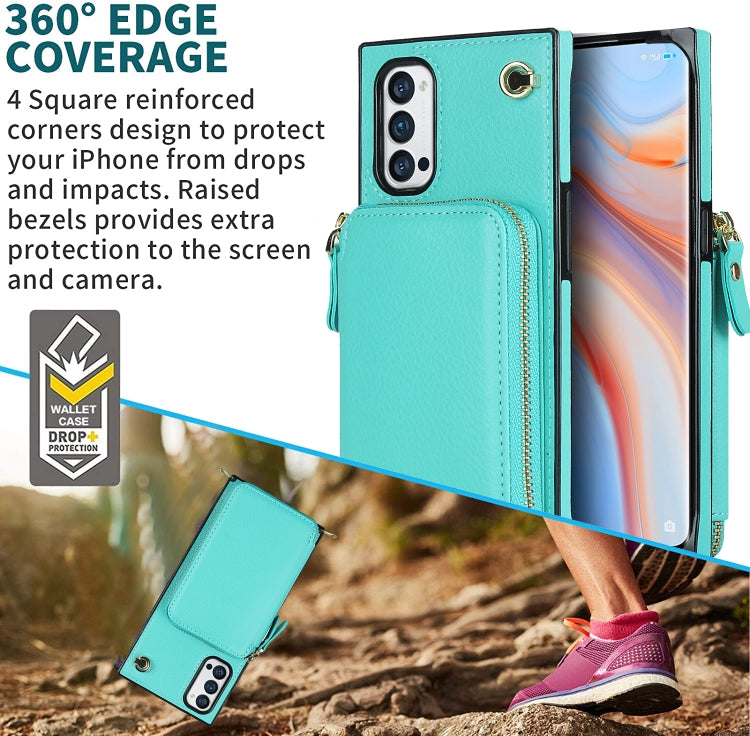For OPPO Reno4 Pro Cross-body Zipper Big Wallet Bag Square TPU + PU Back Phone Case with Holder
