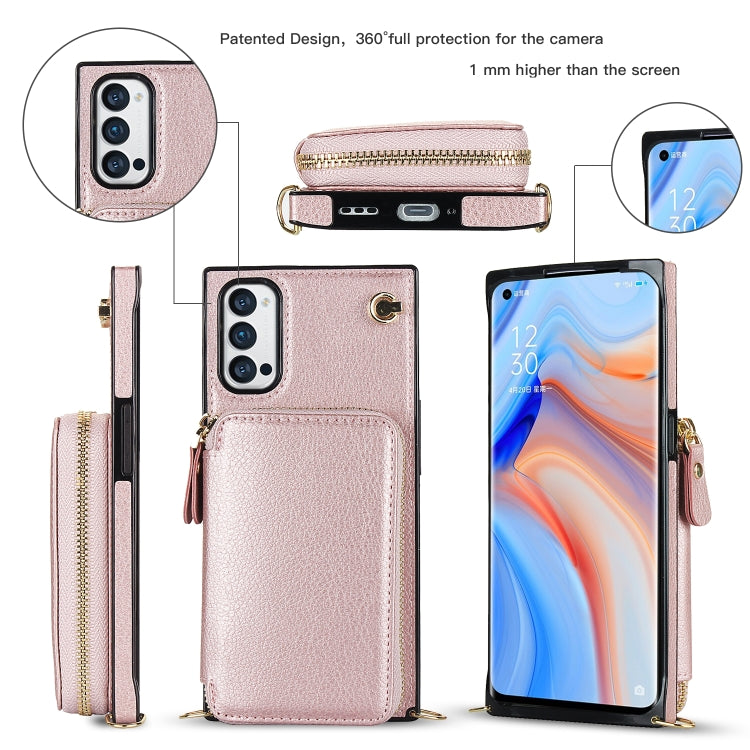 For OPPO Reno4 Pro Cross-body Zipper Big Wallet Bag Square TPU + PU Back Phone Case with Holder