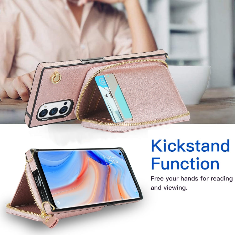 For OPPO Reno4 Pro Cross-body Zipper Big Wallet Bag Square TPU + PU Back Phone Case with Holder