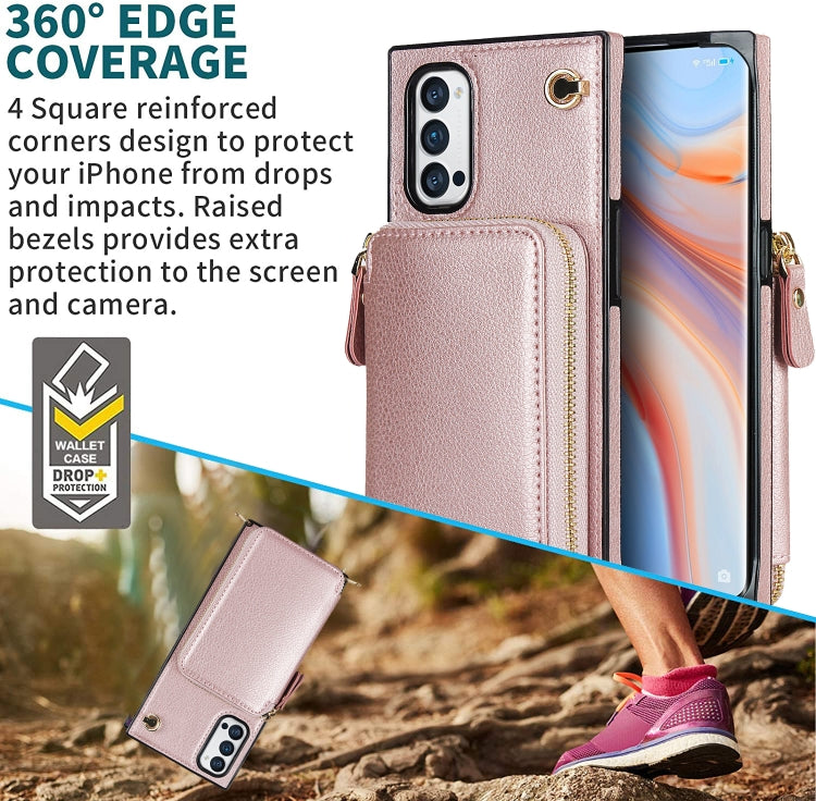 For OPPO Reno4 Pro Cross-body Zipper Big Wallet Bag Square TPU + PU Back Phone Case with Holder