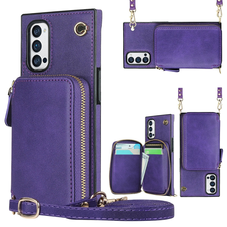 For OPPO Reno4 Pro Cross-body Zipper Big Wallet Bag Square TPU + PU Back Phone Case with Holder
