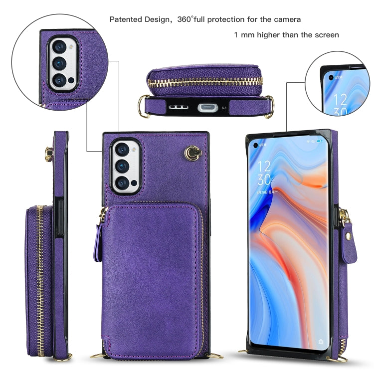 For OPPO Reno4 Pro Cross-body Zipper Big Wallet Bag Square TPU + PU Back Phone Case with Holder
