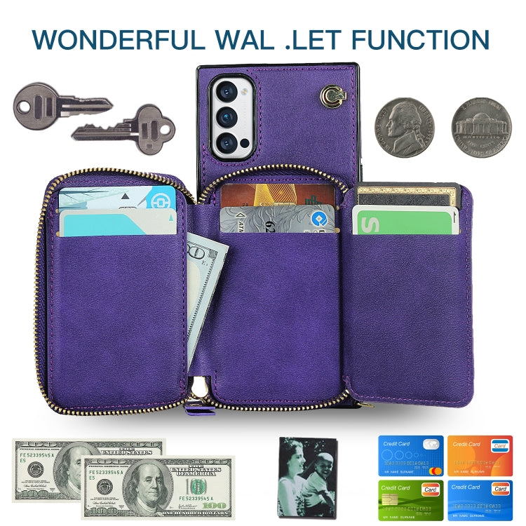 For OPPO Reno4 Pro Cross-body Zipper Big Wallet Bag Square TPU + PU Back Phone Case with Holder