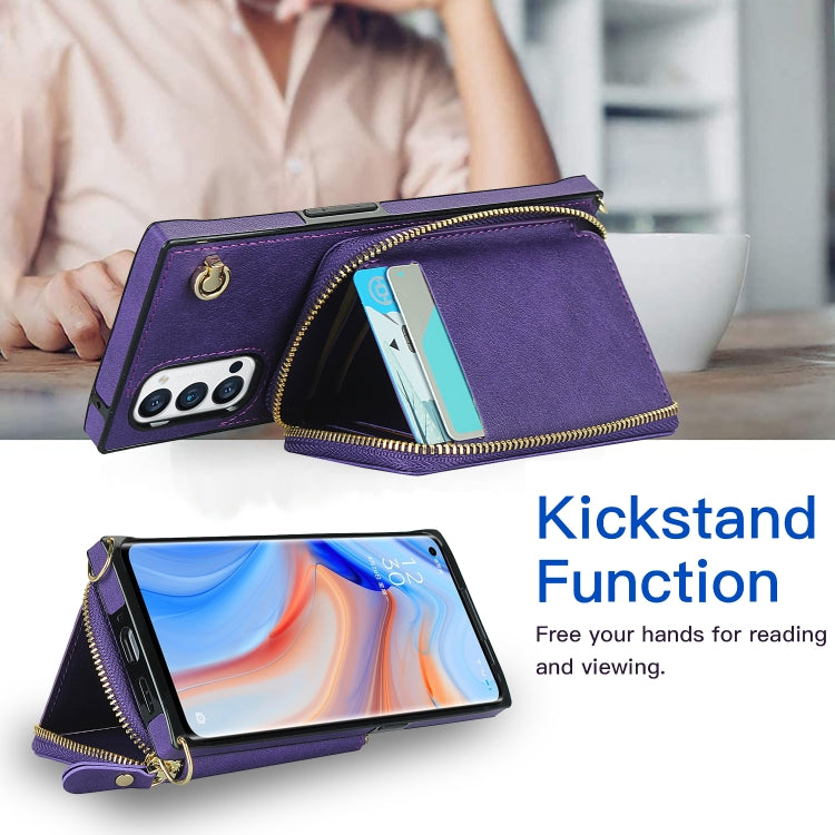 For OPPO Reno4 Pro Cross-body Zipper Big Wallet Bag Square TPU + PU Back Phone Case with Holder