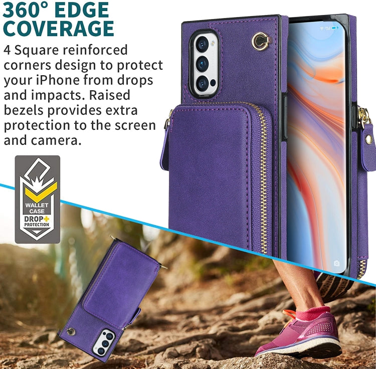 For OPPO Reno4 Pro Cross-body Zipper Big Wallet Bag Square TPU + PU Back Phone Case with Holder