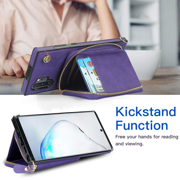 For Samsung Galaxy Note10+ Cross-body Zipper Big Wallet Bag Square Phone Case
