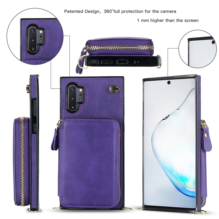 For Samsung Galaxy Note10+ Cross-body Zipper Big Wallet Bag Square Phone Case