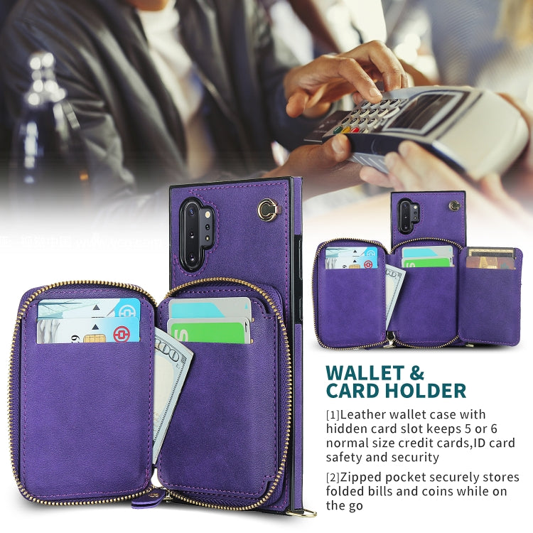 For Samsung Galaxy Note10+ Cross-body Zipper Big Wallet Bag Square Phone Case
