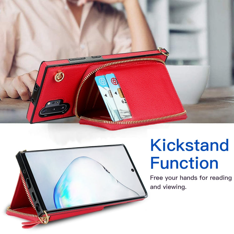 For Samsung Galaxy Note10+ Cross-body Zipper Big Wallet Bag Square Phone Case