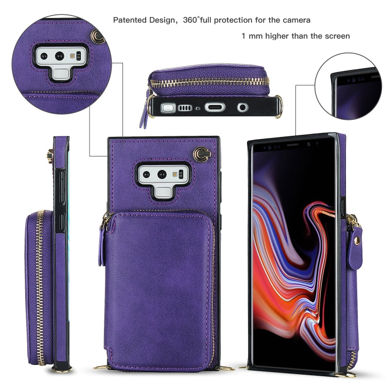 For Samsung Galaxy Note9 Cross-body Zipper Big Wallet Bag Square Phone Case