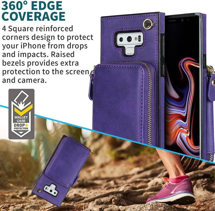 For Samsung Galaxy Note9 Cross-body Zipper Big Wallet Bag Square Phone Case