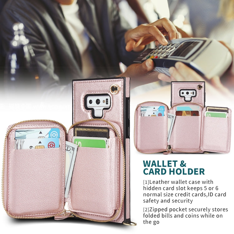 For Samsung Galaxy Note9 Cross-body Zipper Big Wallet Bag Square Phone Case