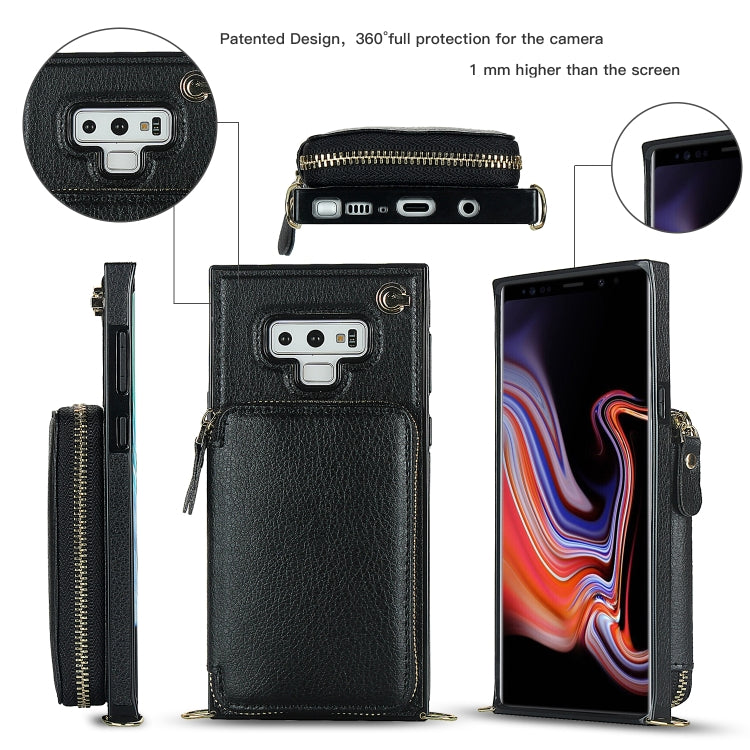 For Samsung Galaxy Note9 Cross-body Zipper Big Wallet Bag Square Phone Case