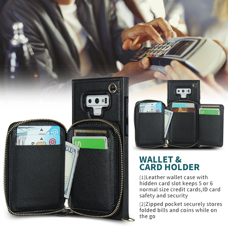 For Samsung Galaxy Note9 Cross-body Zipper Big Wallet Bag Square Phone Case