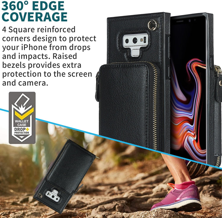 For Samsung Galaxy Note9 Cross-body Zipper Big Wallet Bag Square Phone Case