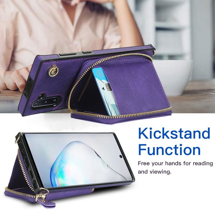 For Samsung Galaxy Note10 Cross-body Zipper Big Wallet Bag Square Phone Case
