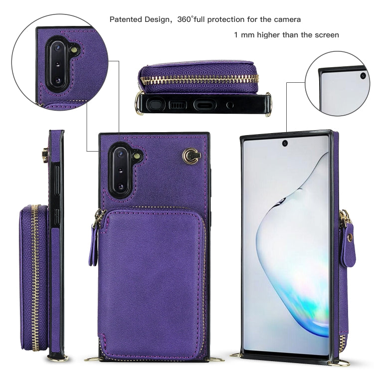 For Samsung Galaxy Note10 Cross-body Zipper Big Wallet Bag Square Phone Case