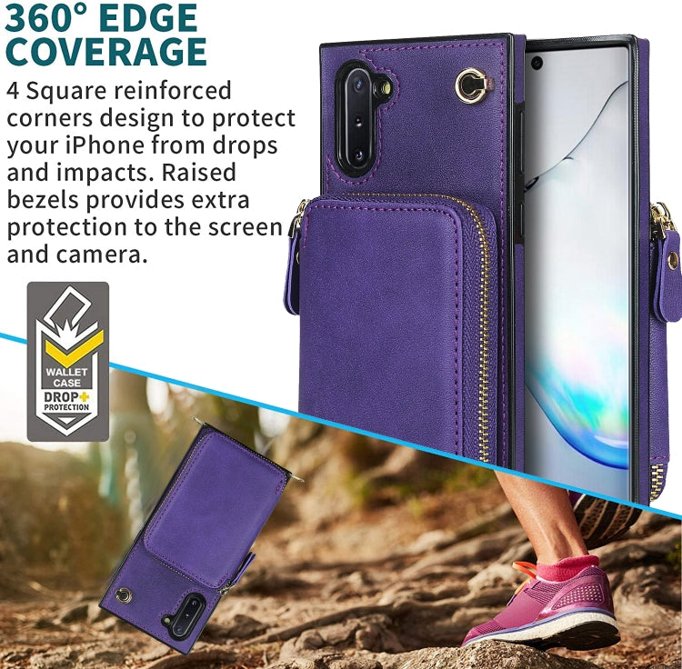 For Samsung Galaxy Note10 Cross-body Zipper Big Wallet Bag Square Phone Case