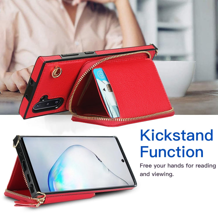 For Samsung Galaxy Note10 Cross-body Zipper Big Wallet Bag Square Phone Case