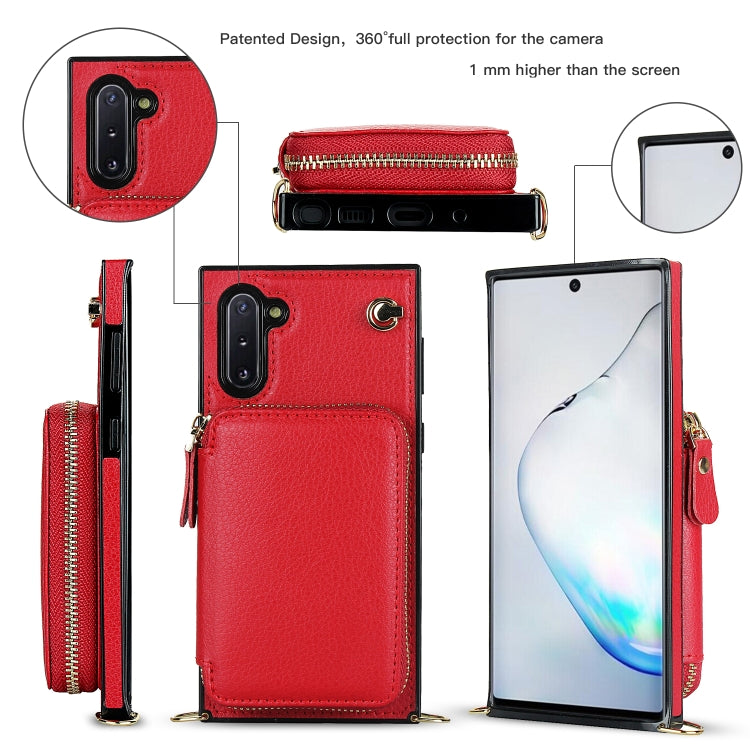 For Samsung Galaxy Note10 Cross-body Zipper Big Wallet Bag Square Phone Case