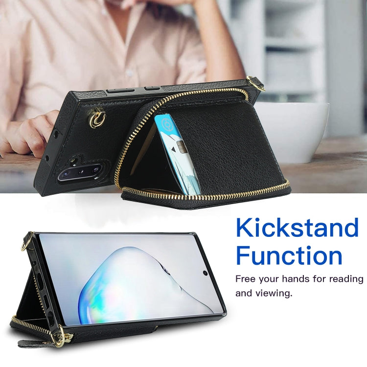 For Samsung Galaxy Note10 Cross-body Zipper Big Wallet Bag Square Phone Case