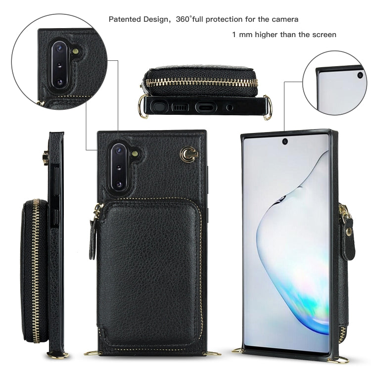 For Samsung Galaxy Note10 Cross-body Zipper Big Wallet Bag Square Phone Case