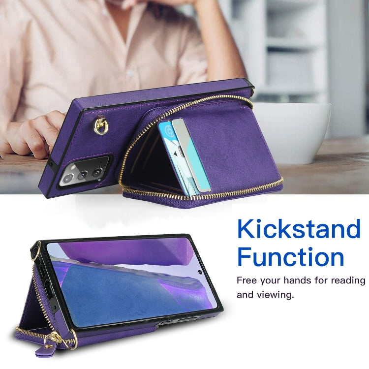 For Samsung Galaxy Note20 Cross-body Zipper Big Wallet Bag Square Phone Case