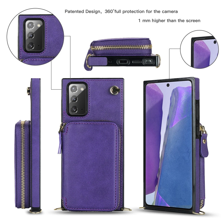 For Samsung Galaxy Note20 Cross-body Zipper Big Wallet Bag Square Phone Case