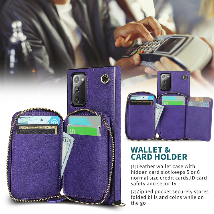 For Samsung Galaxy Note20 Cross-body Zipper Big Wallet Bag Square Phone Case