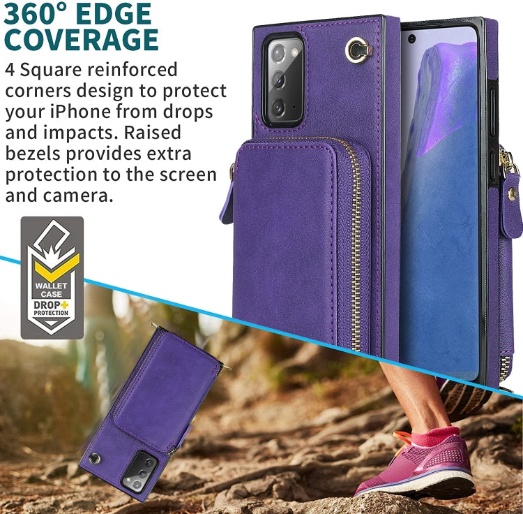 For Samsung Galaxy Note20 Cross-body Zipper Big Wallet Bag Square Phone Case