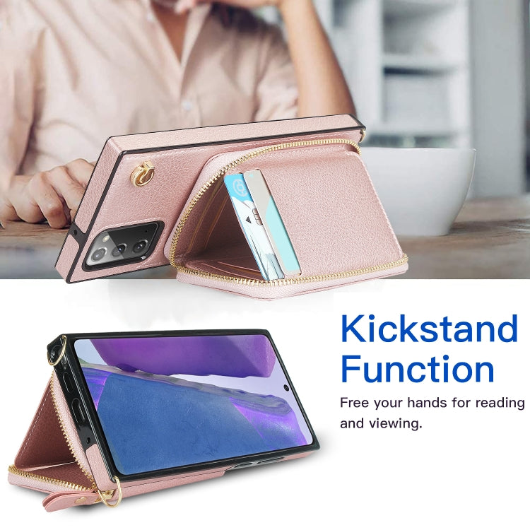 For Samsung Galaxy Note20 Cross-body Zipper Big Wallet Bag Square Phone Case