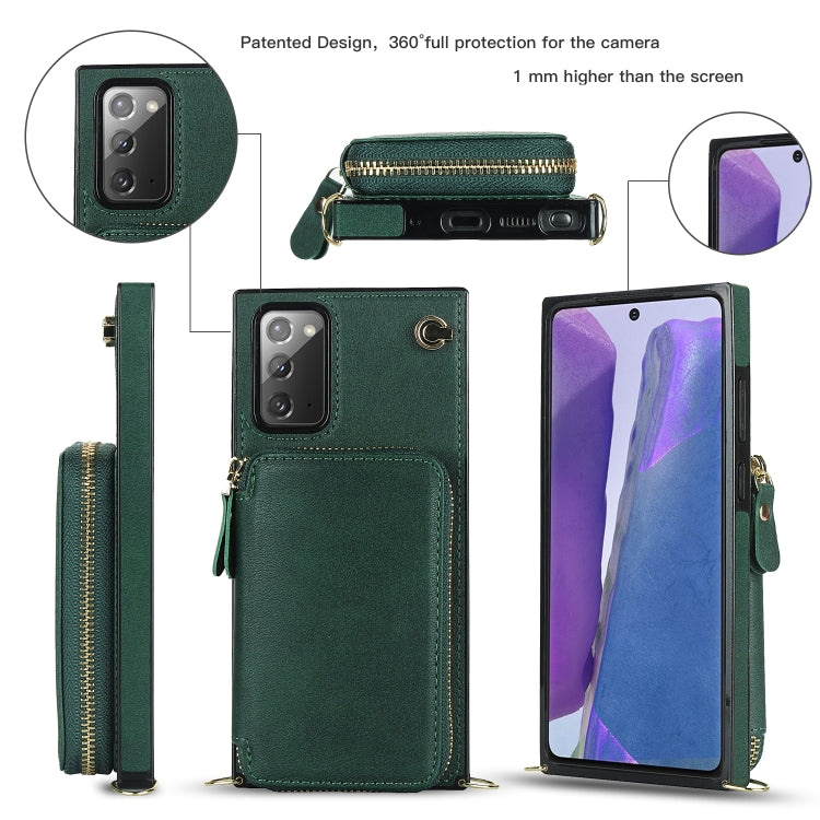 For Samsung Galaxy Note20 Cross-body Zipper Big Wallet Bag Square Phone Case