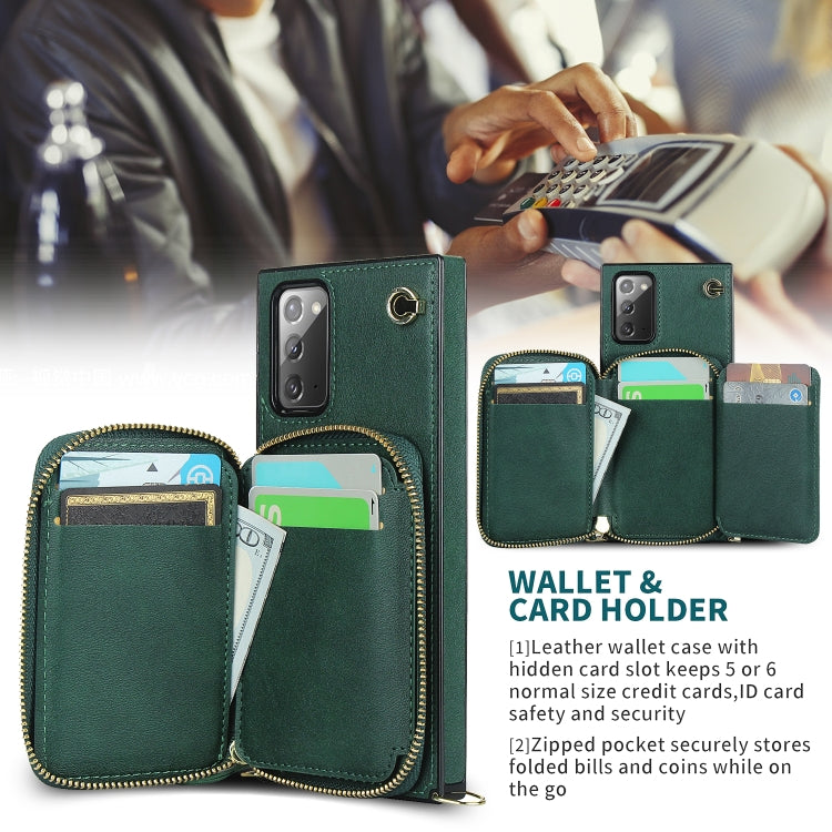 For Samsung Galaxy Note20 Cross-body Zipper Big Wallet Bag Square Phone Case