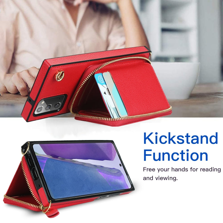 For Samsung Galaxy Note20 Cross-body Zipper Big Wallet Bag Square Phone Case