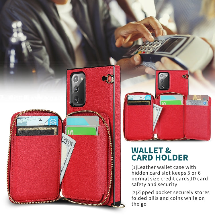 For Samsung Galaxy Note20 Cross-body Zipper Big Wallet Bag Square Phone Case