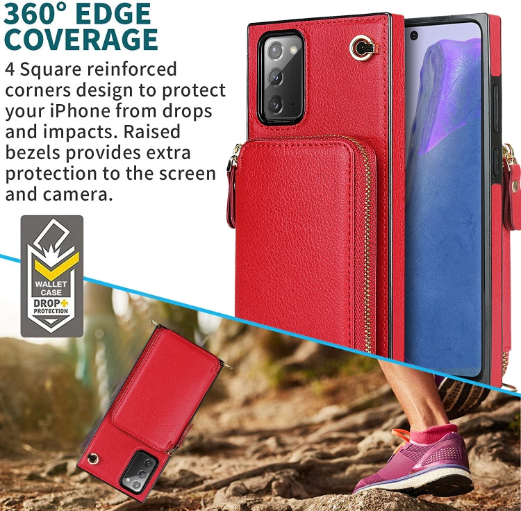 For Samsung Galaxy Note20 Cross-body Zipper Big Wallet Bag Square Phone Case