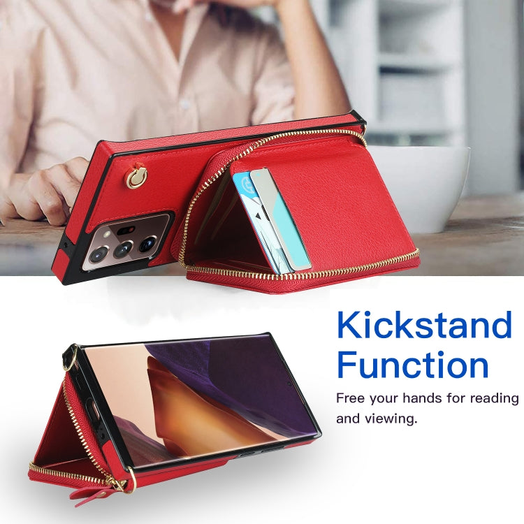For Samsung Galaxy Note20 Ultra Cross-body Zipper Big Wallet Bag Square Phone Case