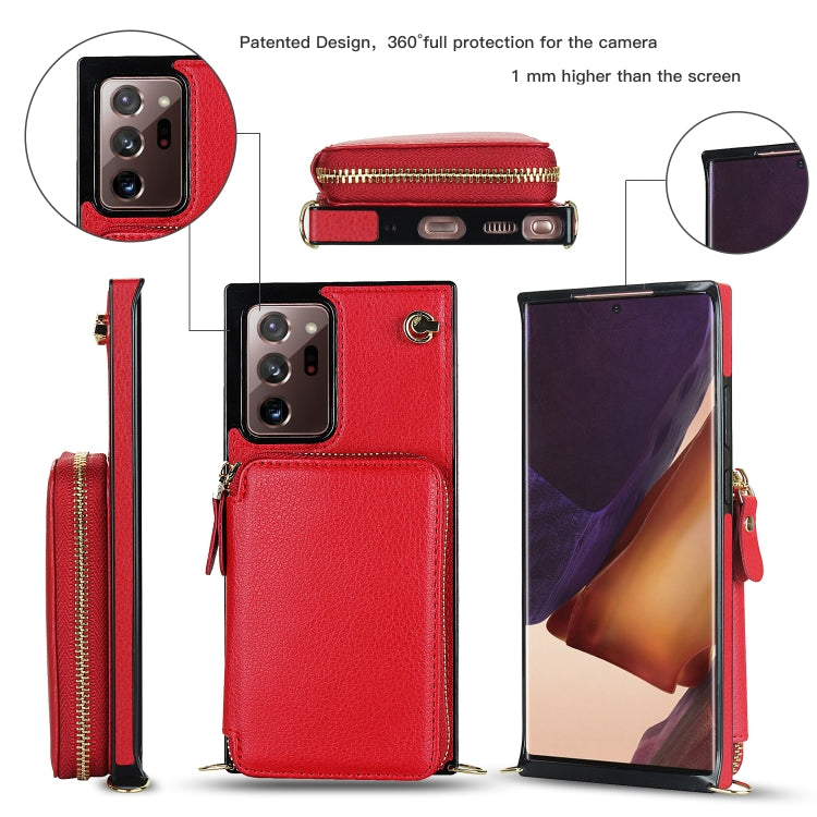 For Samsung Galaxy Note20 Ultra Cross-body Zipper Big Wallet Bag Square Phone Case