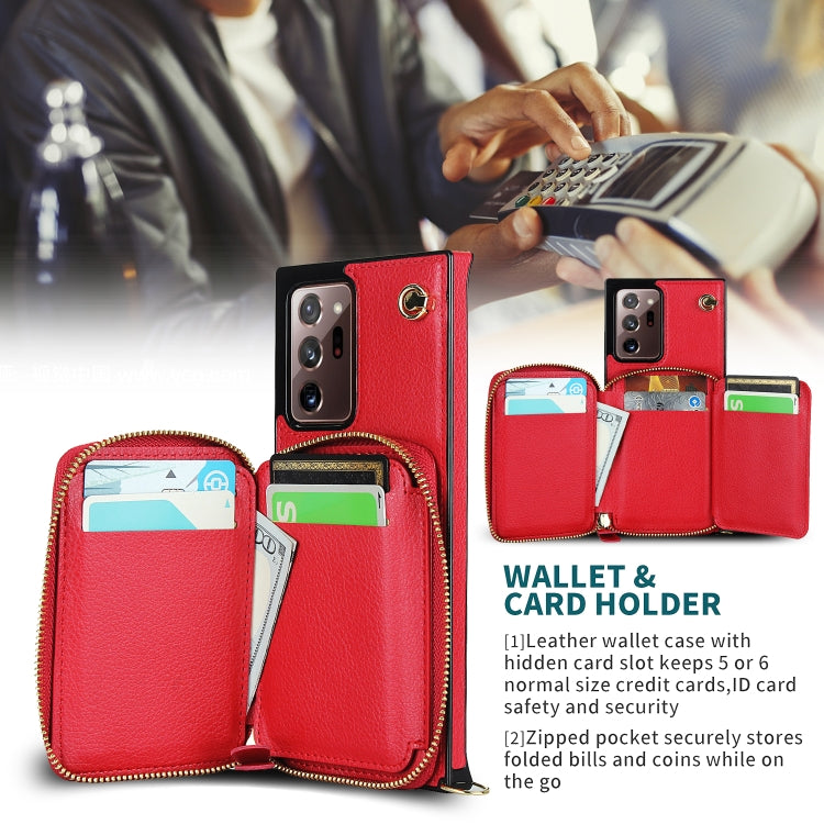 For Samsung Galaxy Note20 Ultra Cross-body Zipper Big Wallet Bag Square Phone Case